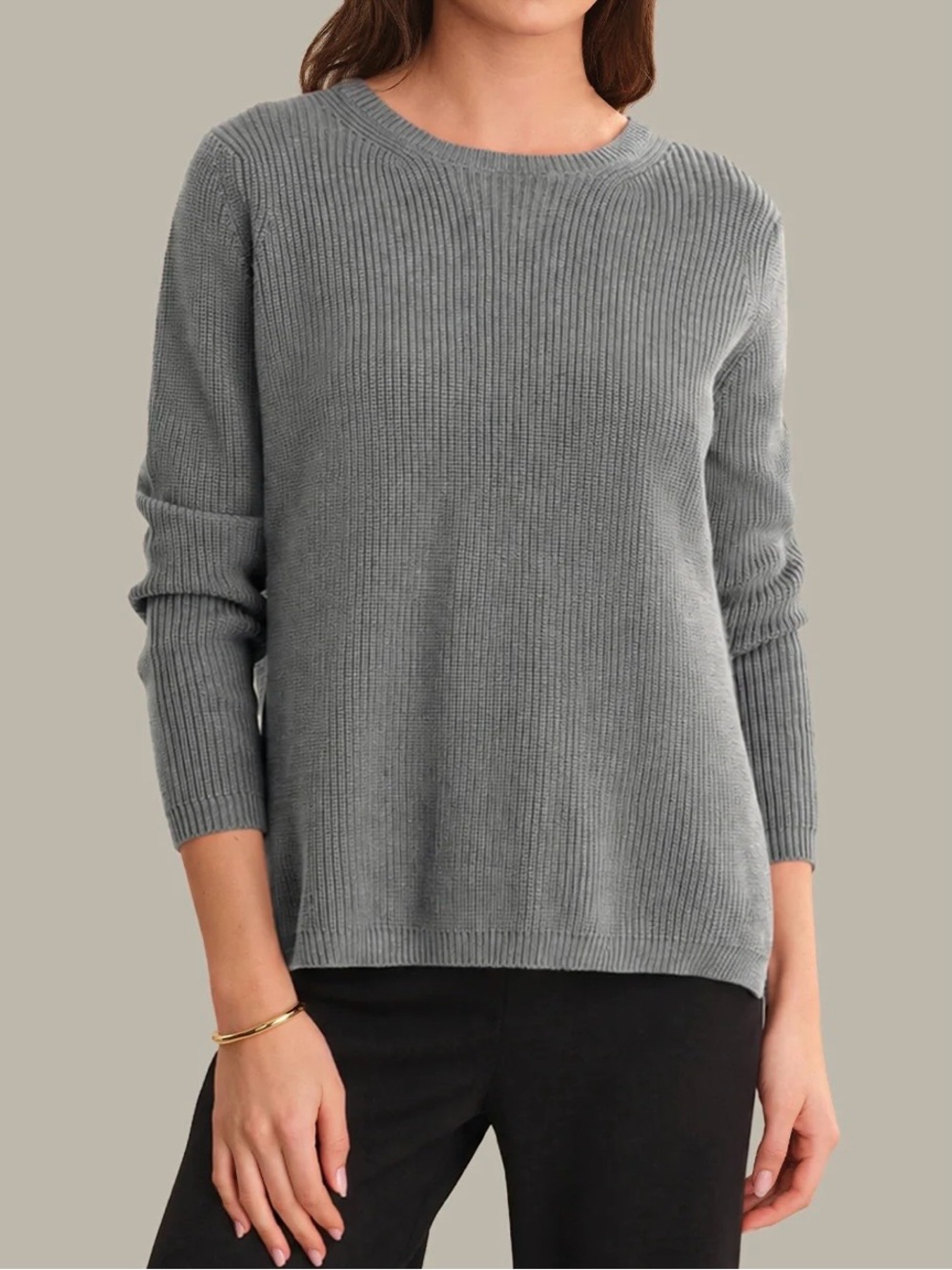 525 America Heather Gray XL Emma Crewneck Shaker Stitch All Cotton Tunic Sweater